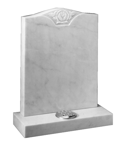 Marble Headstone - Carved central rose to recessed panel