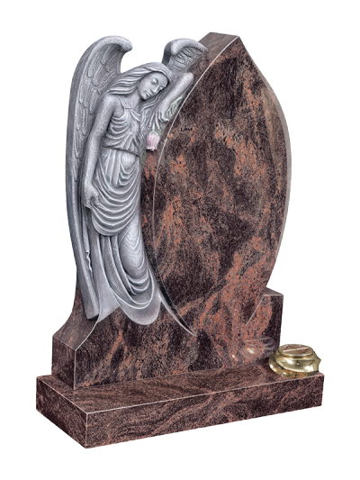 Granite Headstone - Angel resting on a shaped inscription panel