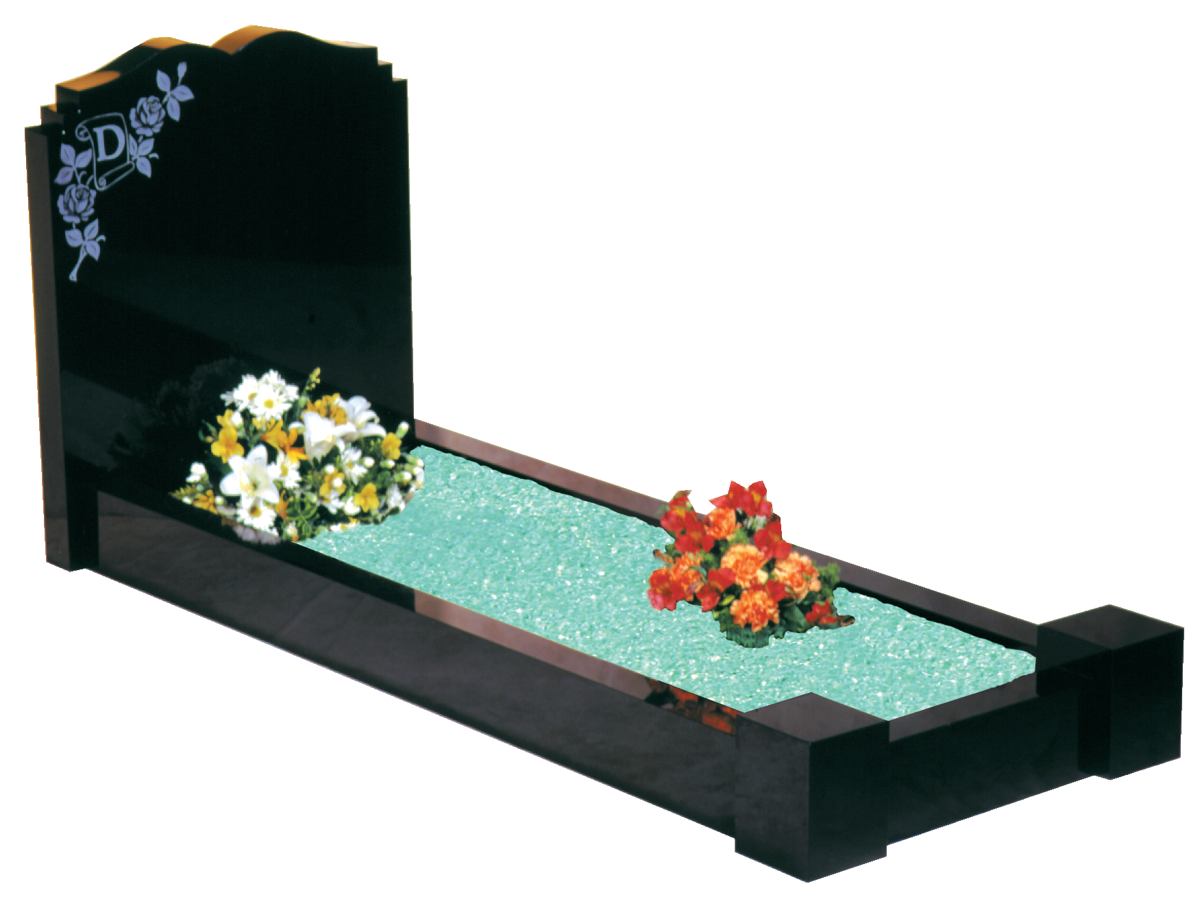 Black Marble Edging For Graves Adult Grave Edging Set Foot Edging With Silver Stones Flower