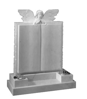 Marble Headstone - Hand carved Angel over book design