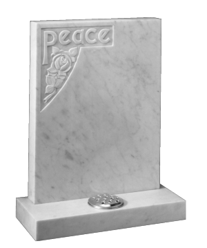 Marble Headstone - Hand carved 'Peace' and rose design
